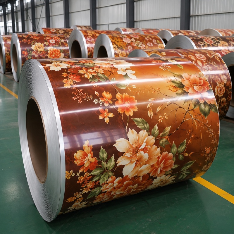 Flower printed PPGI coil with blue decorative pattern for roofing and wall panels