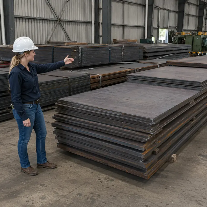 Wear resistant steel plates stacked in warehouse for mining and heavy machinery manufacturing